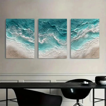 3pcs Hyper-Realistic Ocean Waves Poster Metal Print Ready to Hang Art - Bella Home Decor
