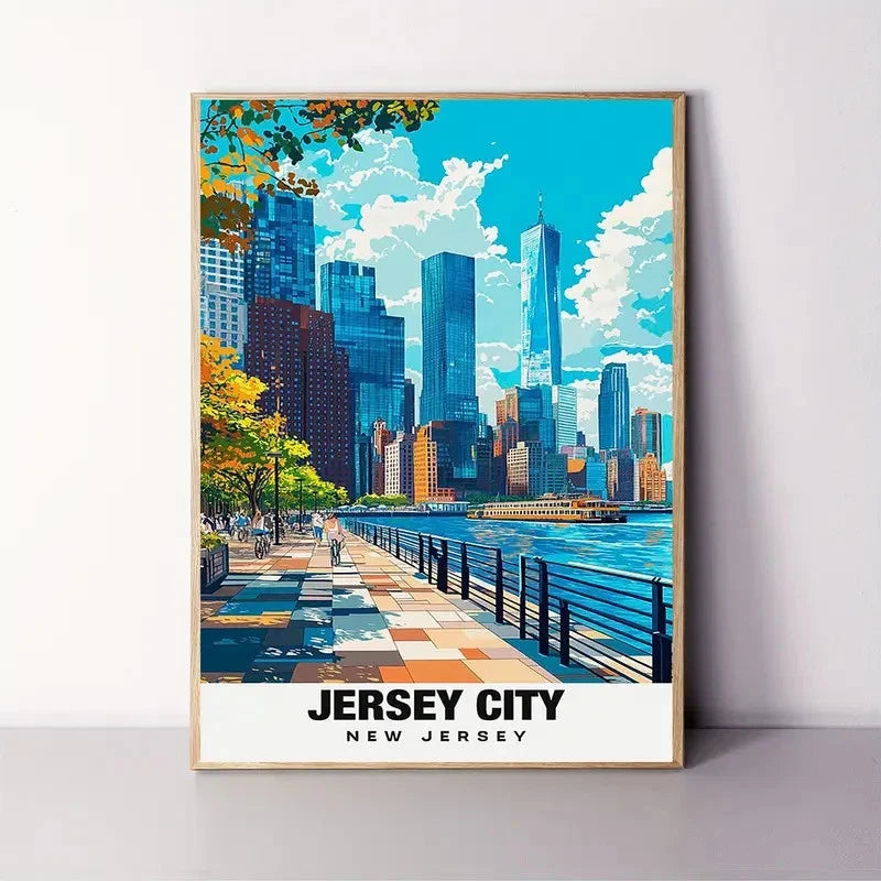 New Jersey NYC Metropolitan Area Cityscape Travel Poster Print Wall Art