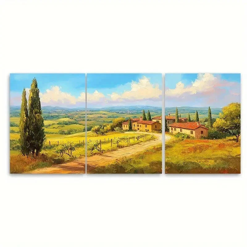 3pcs Vibrant Italian Countryside Scenery TI  Wall Art Set Canvas Framed 50x70cm - High Quality Print 100% Australian Made Wall Canvas Ready to Hang