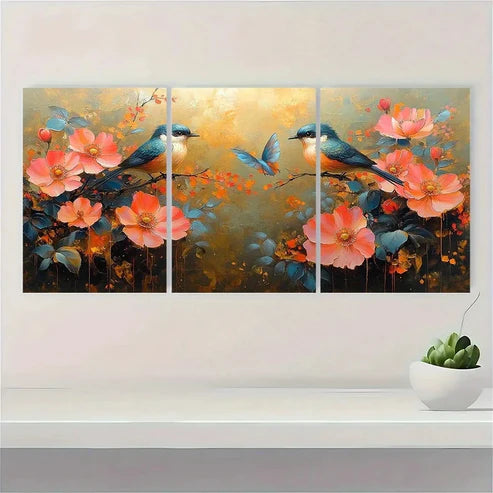 3pcs Beautiful Painting of Flowers And Birds Wall Art Canvas Unframed - High Quality Print 100% Australian Made Wall Canvas - Bella Home Decor