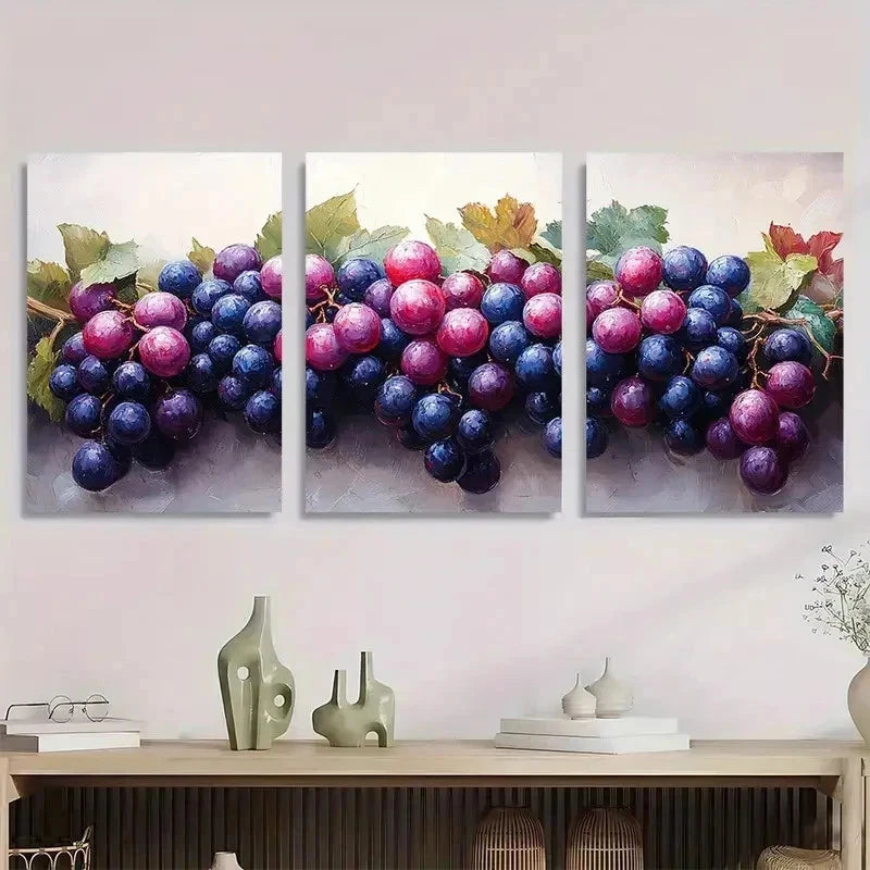 3pcs Décor Botanical Bunch Of Grapes Perfect Wall Art Set Canvas Framed 50x70cm - High Quality Print 100% Australian Made Wall Canvas Ready to Hang - Bella Home Decor