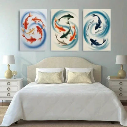 3pcs Koi Fish, Watercolor Canvas Wall Art Canvas Unframed - High Quality Print 100% Australian Made Wall Canvas