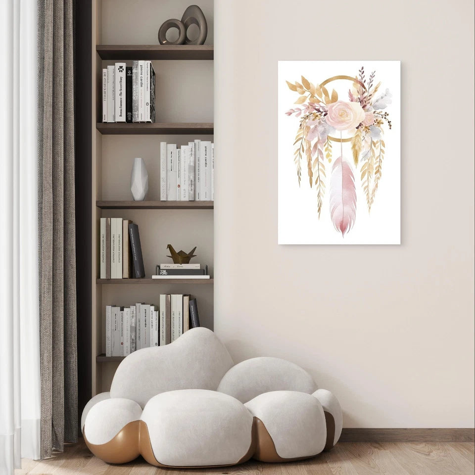 Minimalist Boho Dream catcher and Floral 40x60cm Metal Print Ready to Hang