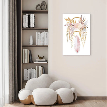 Minimalist Boho Dream catcher and Floral 40x60cm Metal Print Ready to Hang