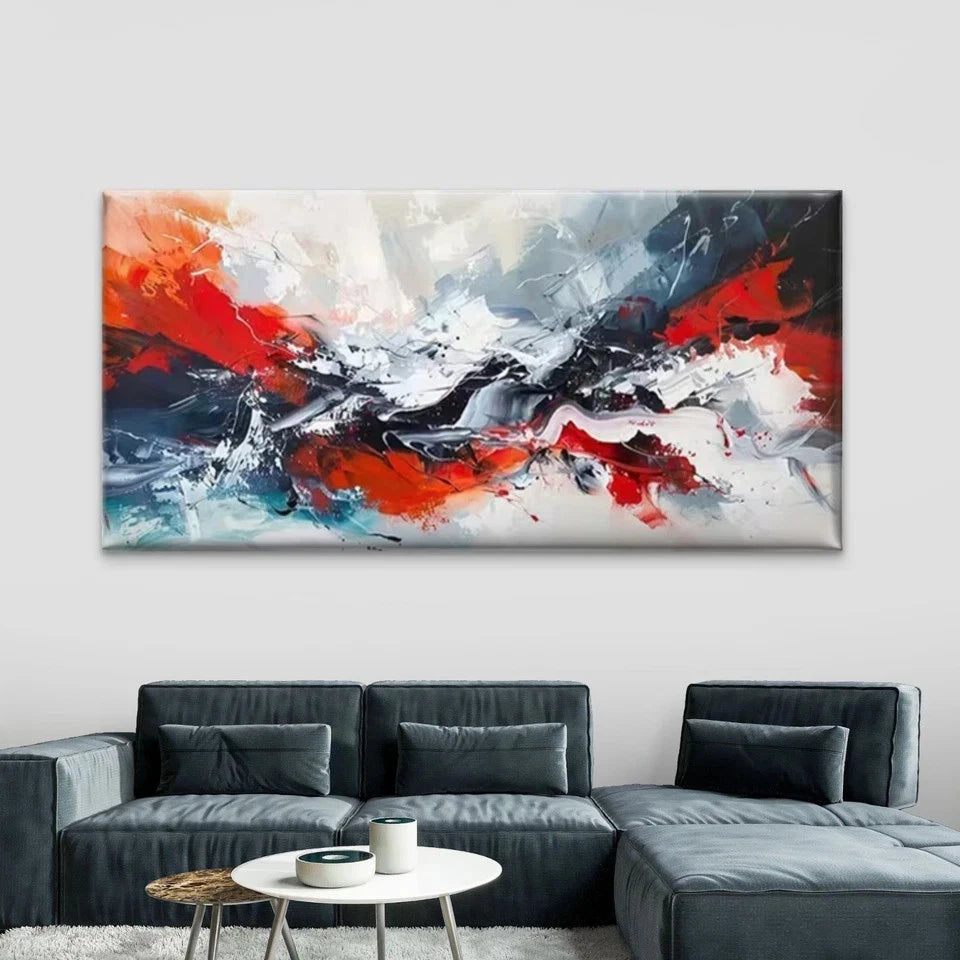 Abstract Red Black White Wall Art Canvas Office Home Room Framed 120x60cm