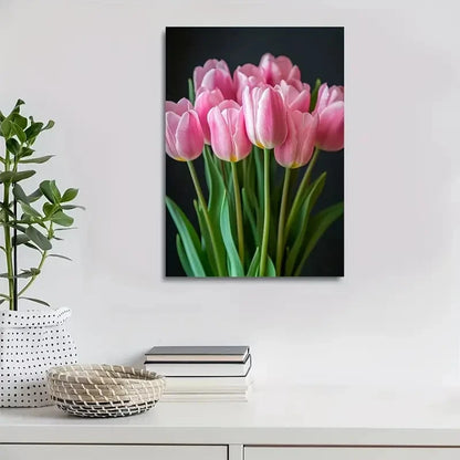 Beautiful Vibrant Pink Tulips Floral Painting 40x60cm Metal Print Ready to Hang - Bella Home Decor