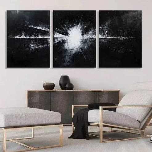 3pcs Abstract Black White Light Wall Art Canvas Unframed - High Quality Print 100% Australian Made Wall Canvas - Bella Home Decor