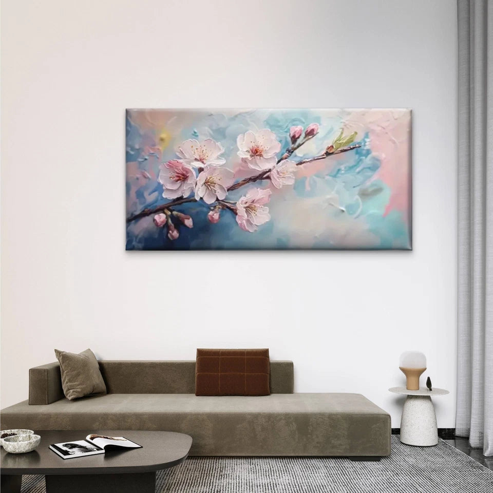 Branches Pink Flowers Abstract Wall Art Canvas Office Home Room Framed 120x60cm