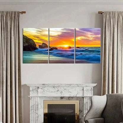 3pcs Vibrant Colorful Sunset Seaside Beach Wall Art Set Canvas Framed 50x70cm - High Quality Print 100% Australian Made Wall Canvas Ready to Hang - Bella Home Decor