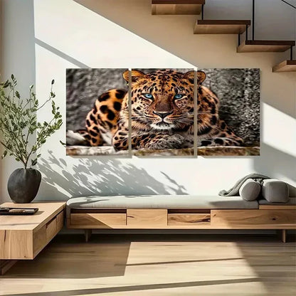3pcs Blue Eyed Big Cat Wildlife Amur Leopard Wall Art Canvas Unframed - High Quality Print 100% Australian Made Wall Canvas - Bella Home Decor