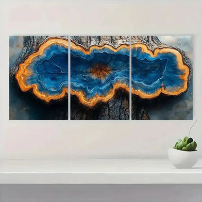 3pcs Oak Tree Ring Blue EW Wall Art Set Canvas Unframed - High Quality Print 100% Australian Made Wall Canvas - Bella Home Decor