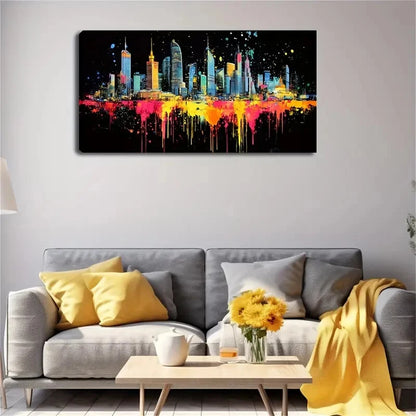Vibrant Cityscape Splatter Wall Art Canvas Office Home Room Framed 120x60cm - Bella Home Decor