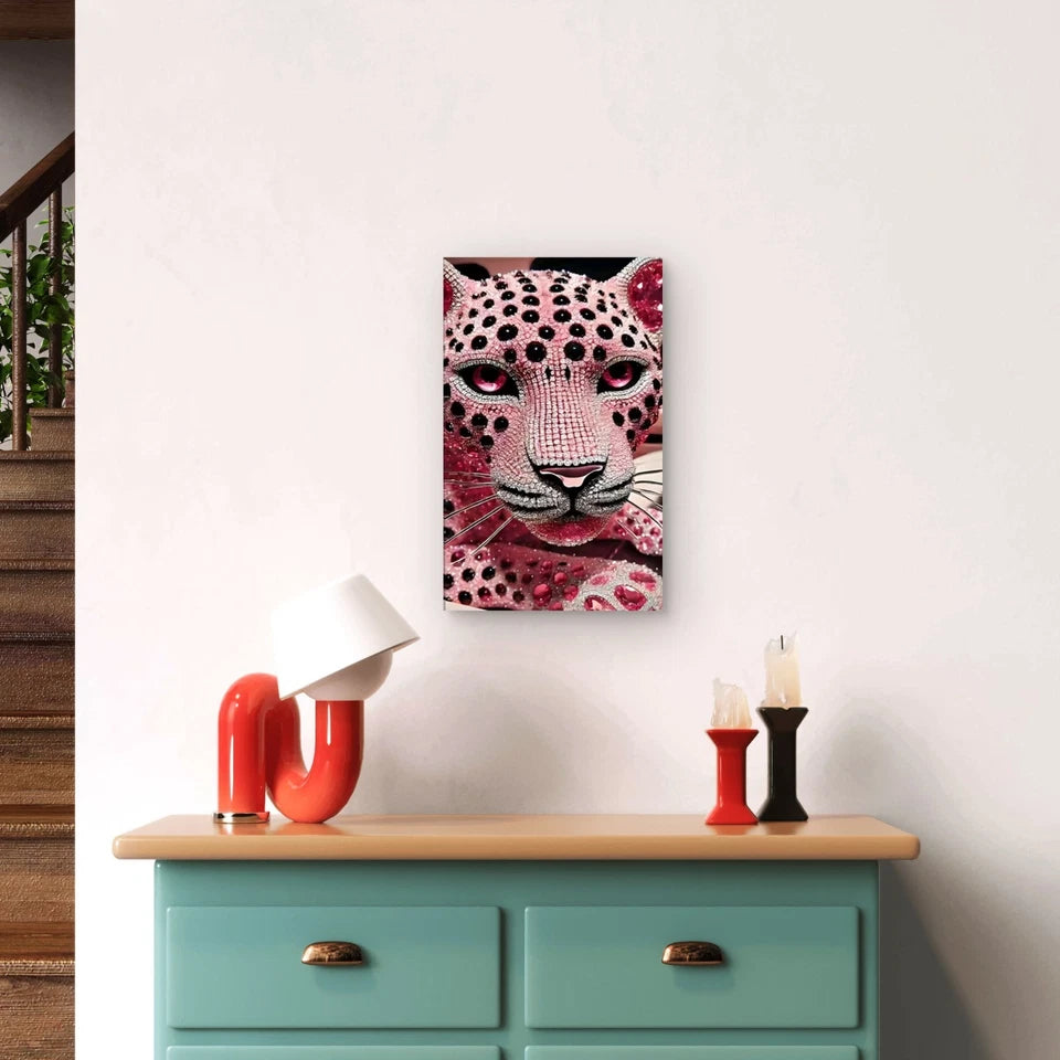Luxurious Jeweled Pink Leopard Metal Print Ready to Hang