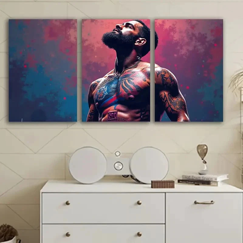 3pcs Man’s Chest Tattoo Wall Art Set Canvas Framed 40x60cm - High Quality Print 100% Australian Made Wall Canvas Ready to Hang