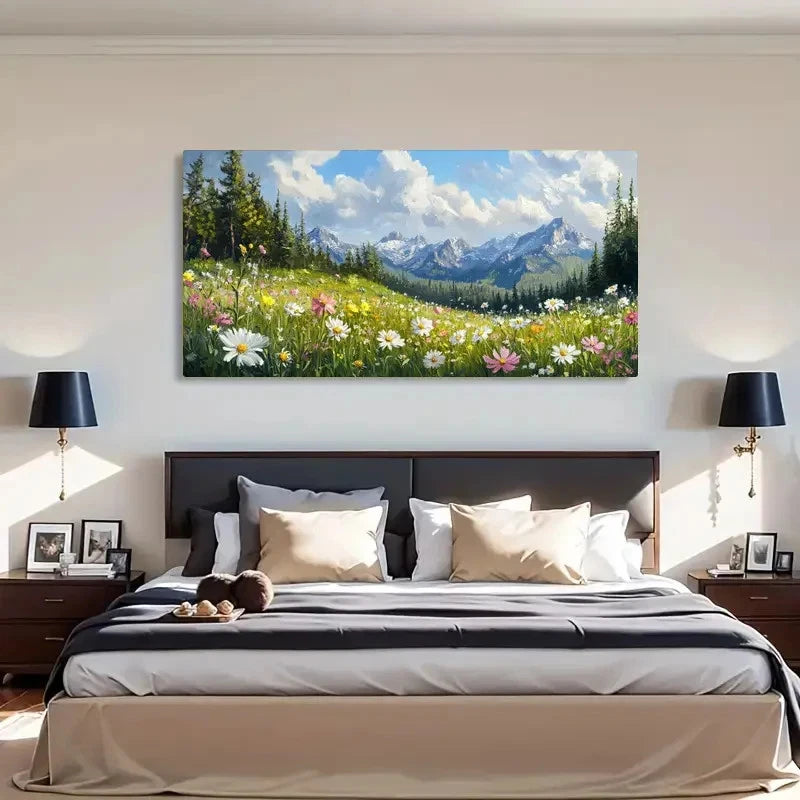 Vintage & Contemporary Meadow Wall Art Canvas Office Home Room Framed 120x60cm