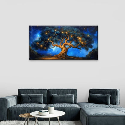 Night Tree Star Blue Sky Wall Art Canvas Office Home Room Framed 120x60cm