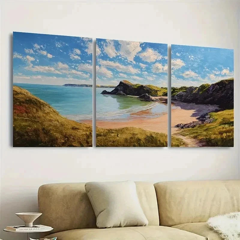3pcs The Gower Peninsula Travel Wall Art Set Canvas Framed 40x60cm - High Quality Print 100% Australian Made Wall Canvas Ready to Hang - Bella Home Decor