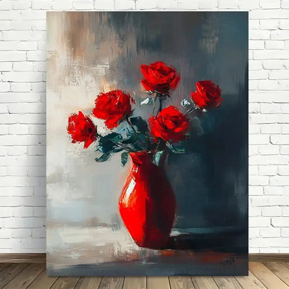 Beautiful Modern Abstract Red Rose Painting 40x60cm Metal Print Ready to Hang - Bella Home Decor