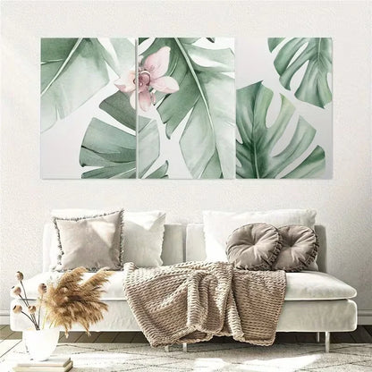 3pcs Green Tropical Monstera Leaf Wall Art Set Canvas Framed 60x90cm – High Quality Print 100% Australian Made Wall Canvas Ready to Hang