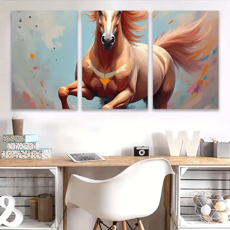 3pcs Dynamic Running Horses Wall Art Set Canvas Framed 60x90cm - High Quality Print 100% Australian Made Wall Canvas Ready to Hang - Bella Home Decor