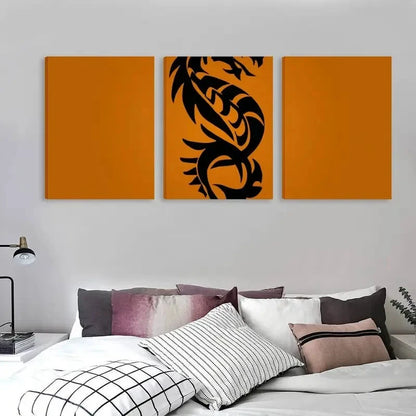 3pcs Black & Orange Modern Tribal Dragon   Wall Art Set Canvas Framed 40x60cm - High Quality Print 100% Australian Made Wall Canvas Ready to Hang - Bella Home Decor