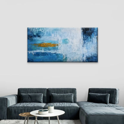 Blue & White Abstract Modern Wall Art Canvas Office Home Room Framed 120x60cm