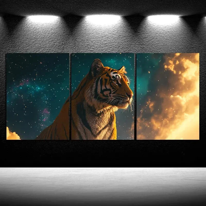 3pcs Mighty Tiger Vibrant Clouds Metal Print Ready to Hang Art - Bella Home Decor