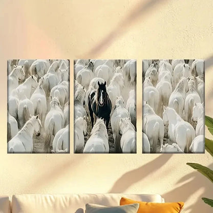 3pcs large group of white horses Wall Art Set Canvas Framed 50x70cm - High Quality Print 100% Australian Made Wall Canvas Ready to Hang - Bella Home Decor