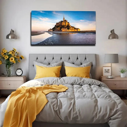 Modern Coastal Castle Wall Art Canvas Office Home Room Framed 120x60cm