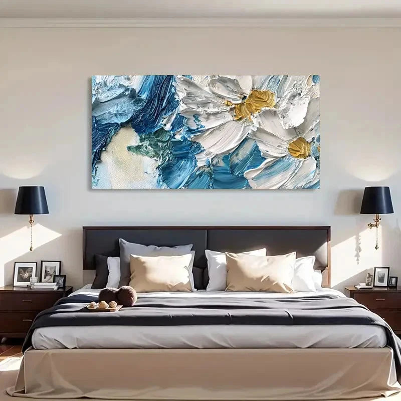Floral Textured Brushstrokes Wall Art Canvas Office Home Room Framed 120x60cm - Bella Home Decor