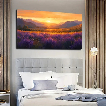 Vibrant Lavender Field Sunset Wall Art canvas office home room framed 120x60cm