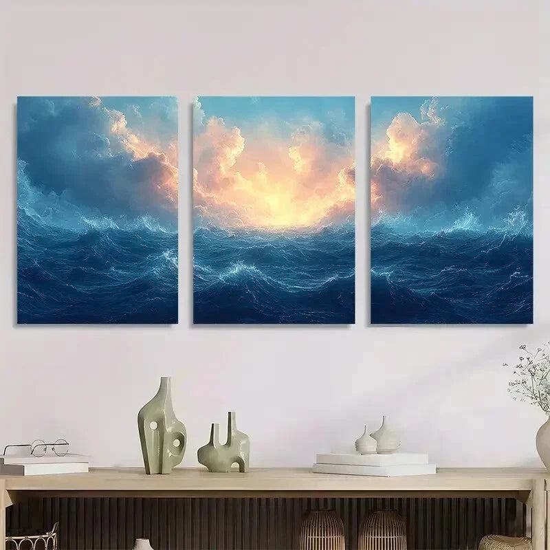 3pcs Featuring An Ocean Landscape Perfect Wall Art Set Canvas Framed 60x90cm - High Quality Print 100% Australian Made Wall Canvas Ready to Hang - Bella Home Decor