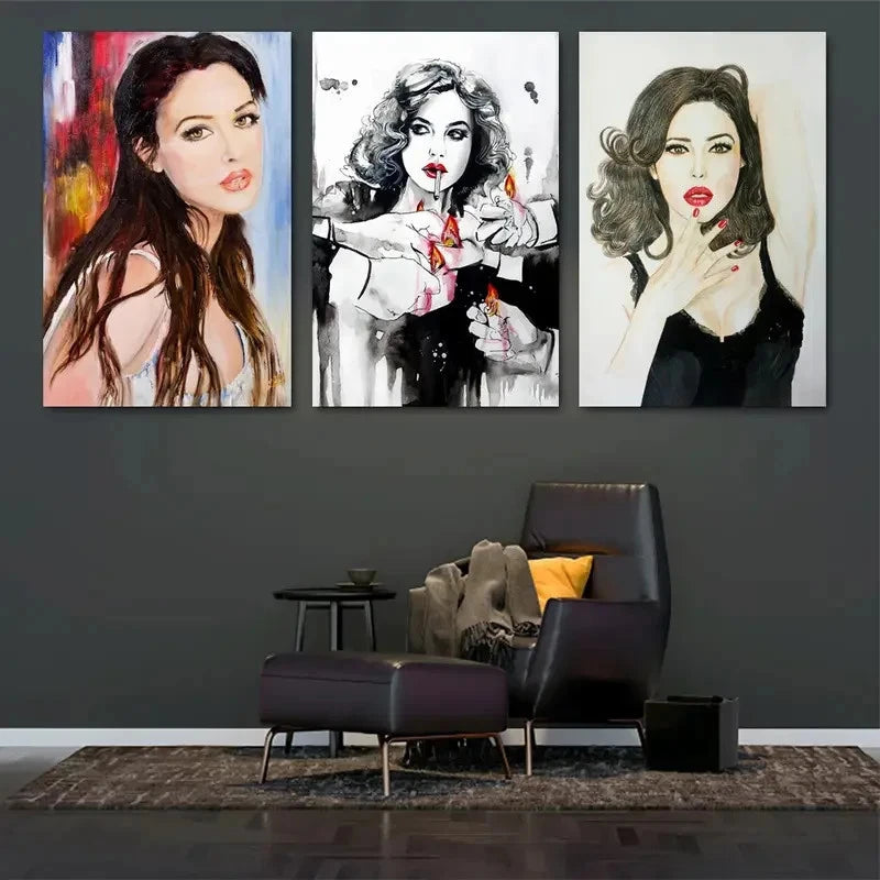 3pcs Showcasing a Women in Three Different Styles Metal Print Ready to Hang Art