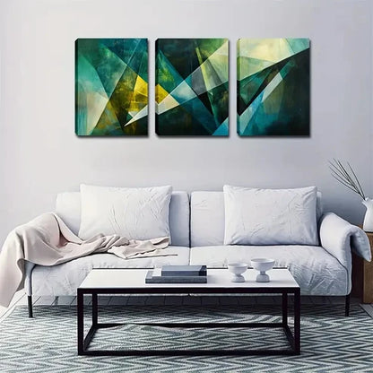 3pcs Crystal Design in Green & Yellow Wall Art Canvas Unframed - High Quality Print 100% Australian Made Wall Canvas - Bella Home Decor