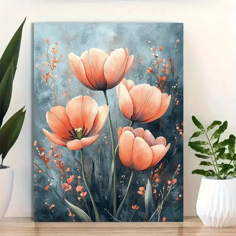 Beautiful Watercolor Wild Tulips Painting 40x60cm Metal Print Ready to Hang - Bella Home Decor