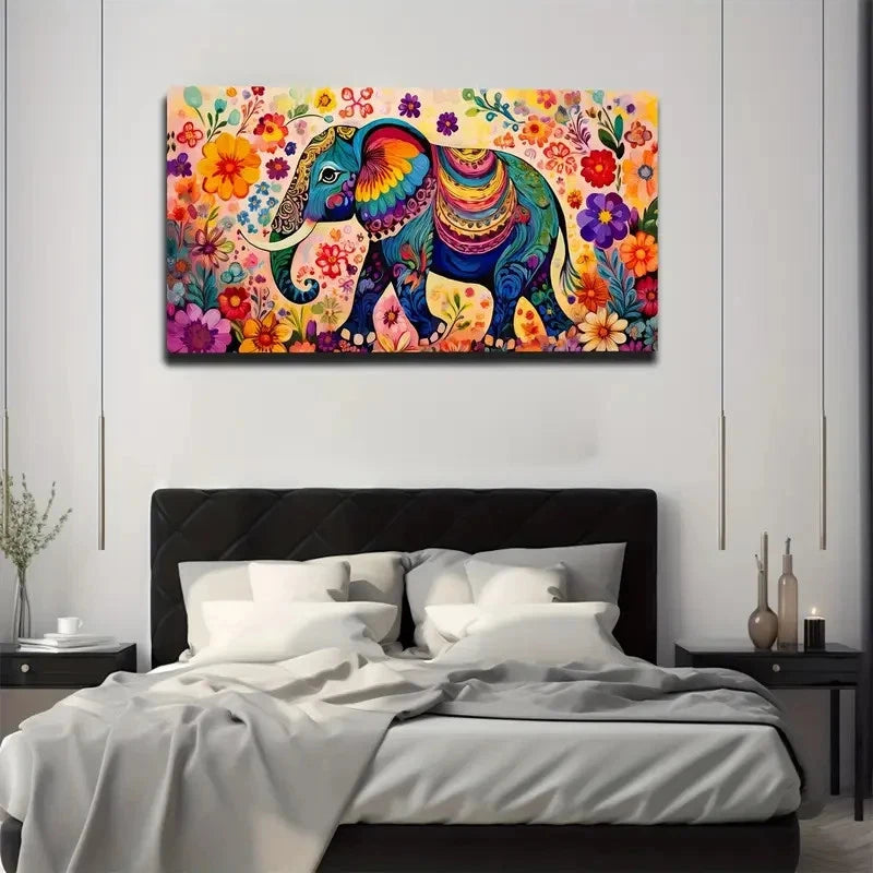 Walking Elephant Colorful Wall Art Canvas Office Home Room Framed 120x60cm
