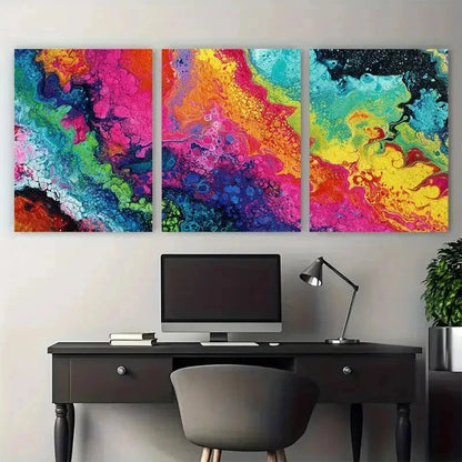 3pcs Vibrant And Bright Abstract Color Perfect Wall Art Set Canvas Framed 50x70cm - High Quality Print 100% Australian Made Wall Canvas Ready to Hang