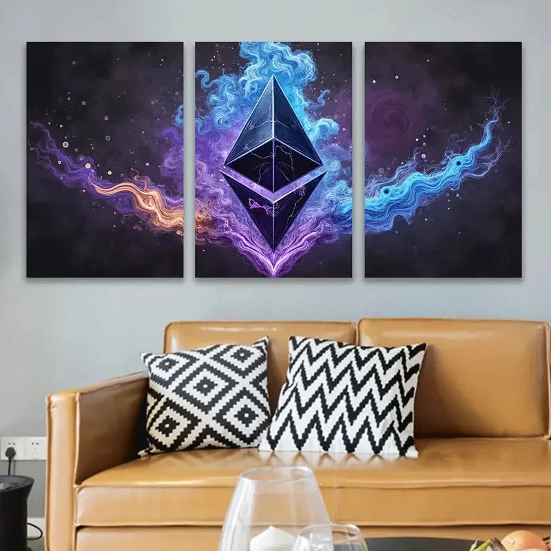 3pcs Ethereum Artwork Wall Art Set Canvas Framed 40x60cm - High Quality Print 100% Australian Made Wall Canvas Ready to Hang
