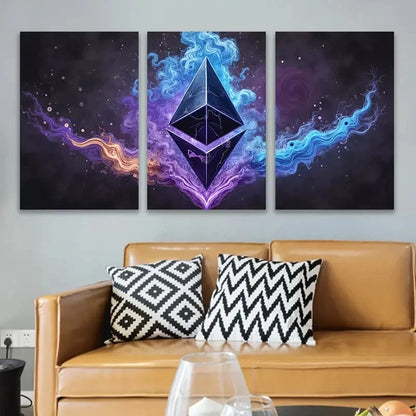3pcs Ethereum Artwork Wall Art Set Canvas Framed 40x60cm - High Quality Print 100% Australian Made Wall Canvas Ready to Hang