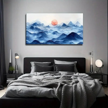 Blue Mountain Sunrise Bohemian Wall Art Canvas Office Home Room Framed 120x60cm
