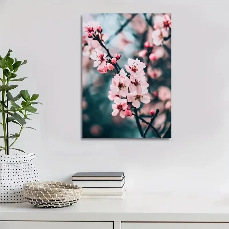 Beautiful Vibrant Pink Floral Blossom Painting 40x60cm Metal Print Ready to Hang - Bella Home Decor