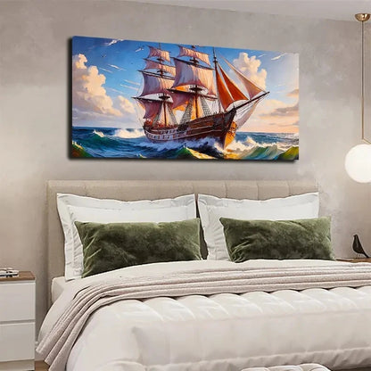 Minimalist Abstract Sailboat Wall Art canvas office home room framed 120x60cm - Bella Home Decor