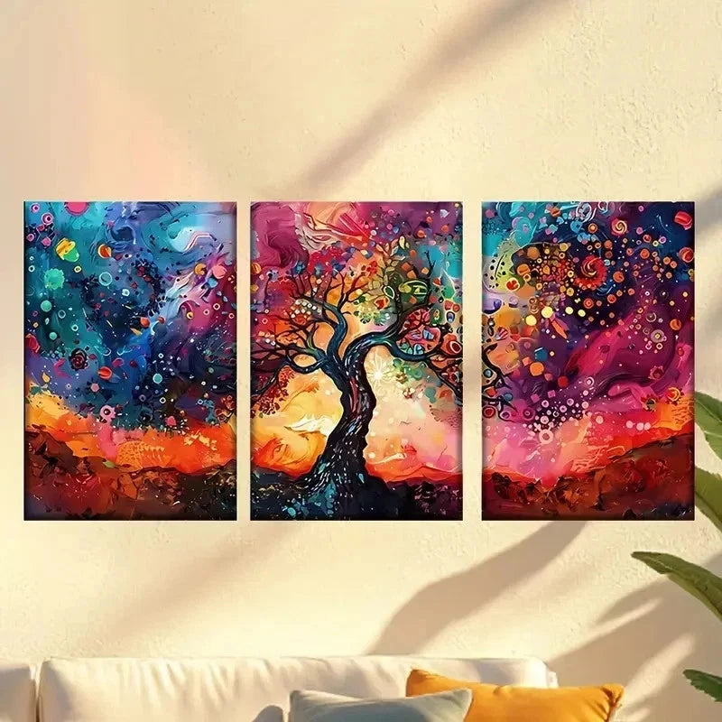 3pcs  painting of a tree with colorful colors Wall Art Set Canvas Framed 40x60cm - High Quality Print 100% Australian Made Wall Canvas Ready to Hang - Bella Home Decor