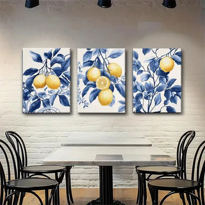 3pcs Lemon and Blue Leaf Yellow Lemon Perfect Wall Art Canvas Unframed - High Quality Print 100% Australian Made Wall Canvas