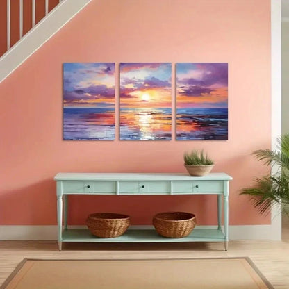 3pcs Sunset Ocean Orange Pink Purple Blue   Wall Art Canvas Framed 40x60cm - High Quality Print 100% Australian Made Wall Canvas Ready to Hang