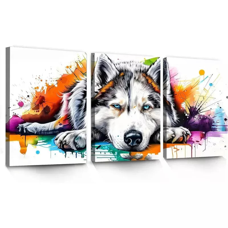 3pcs Vibrant Aesthetic Watercolor Dog Portrait Wall Art Set Canvas Framed 50x70cm - High Quality Print 100% Australian Made Wall Canvas Ready to Hang