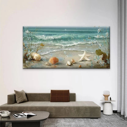 Ocean Waves, Starfish Wall Art Canvas Office Home Room Framed 120x60cm