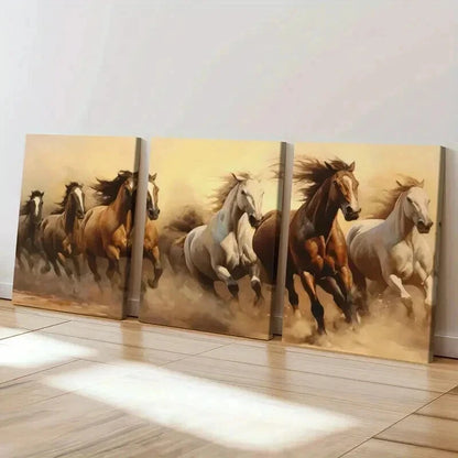 3pcs Horses Running Desert Animal Artistic Wall Art Set Canvas Framed 60x90cm - High Quality Print 100% Australian Made Wall Canvas Ready to Hang - Bella Home Decor