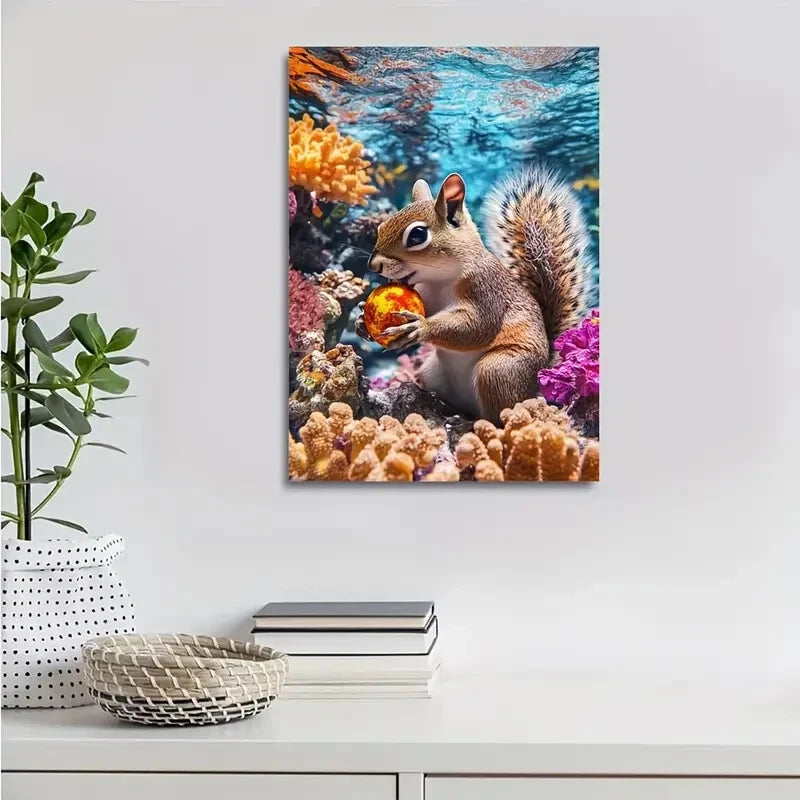 Beautiful Vibrant Squirrel Underwater Scene with Coral 40x60cm Metal Print Ready to Hang - Bella Home Decor