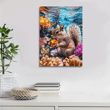 Beautiful Vibrant Squirrel Underwater Scene with Coral 40x60cm Metal Print Ready to Hang - Bella Home Decor